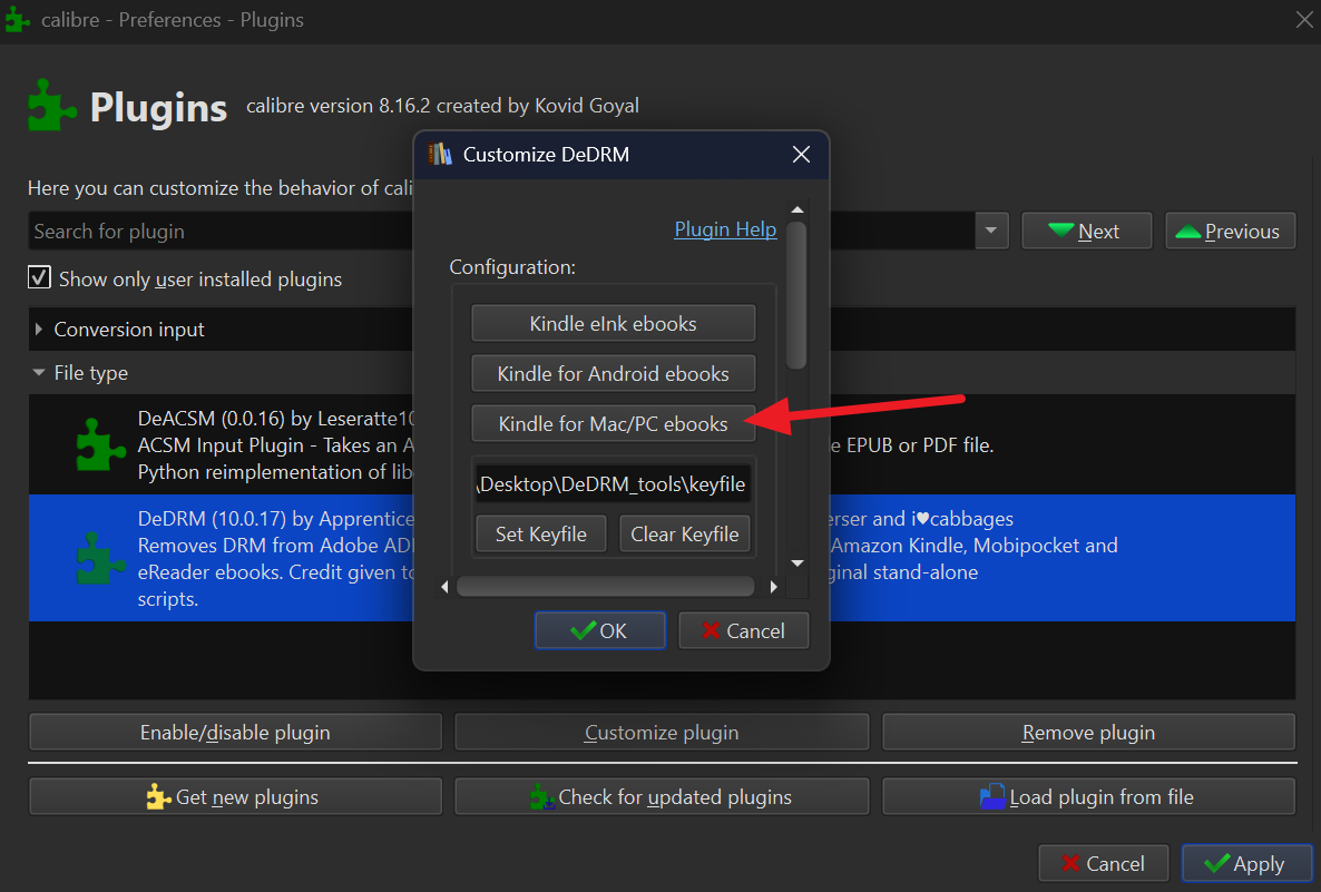 Vorhandene Kindle-Schlüsseldatei importieren