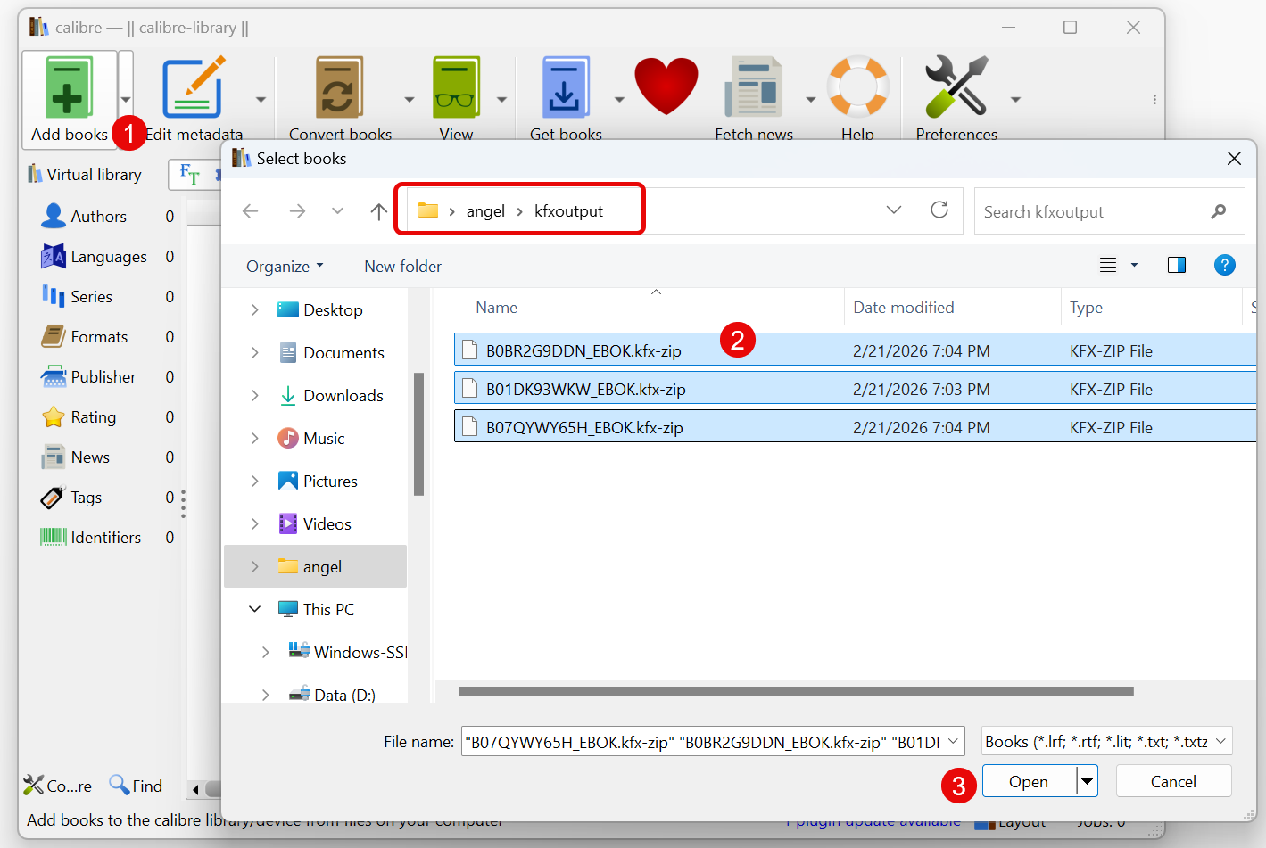Ziehen Sie die KFX-ZIP-Datei aus KFXArchiver in Calibre