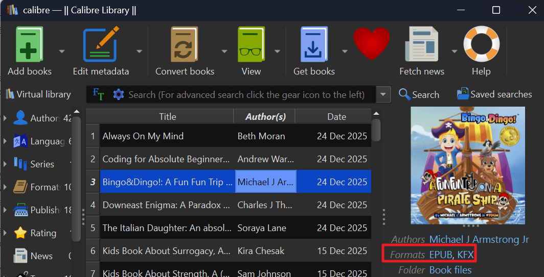 Calibre-Ausgabedatei KFX