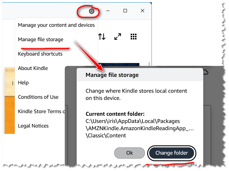 Inhaltsordner für Kindle für Windows ändern