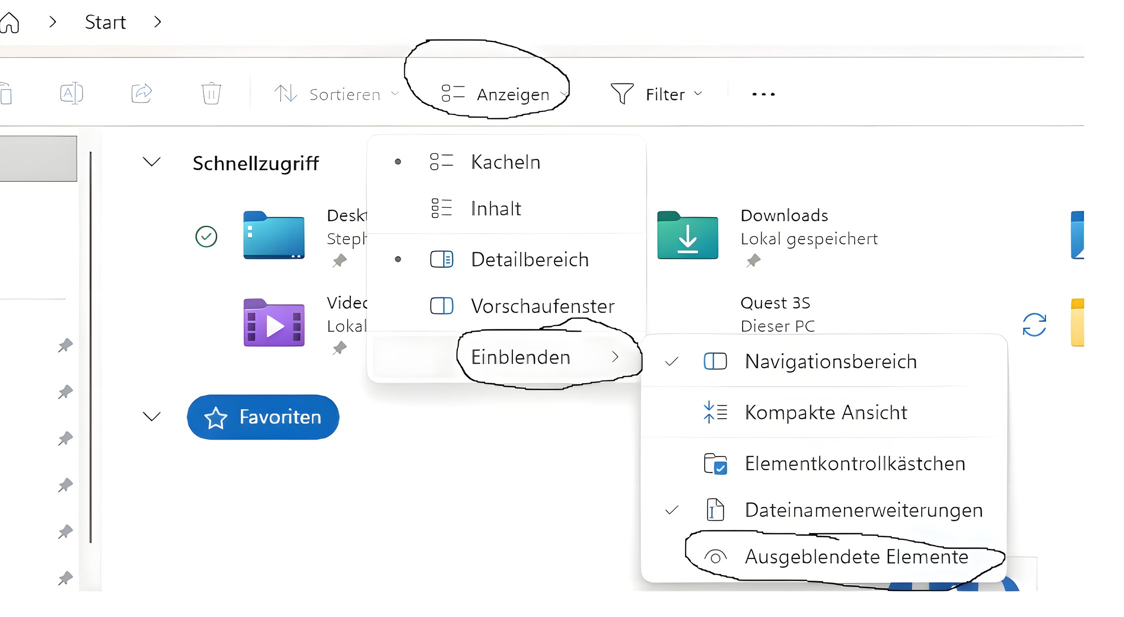 Einblenden Ausgeblendete Elemente Win11