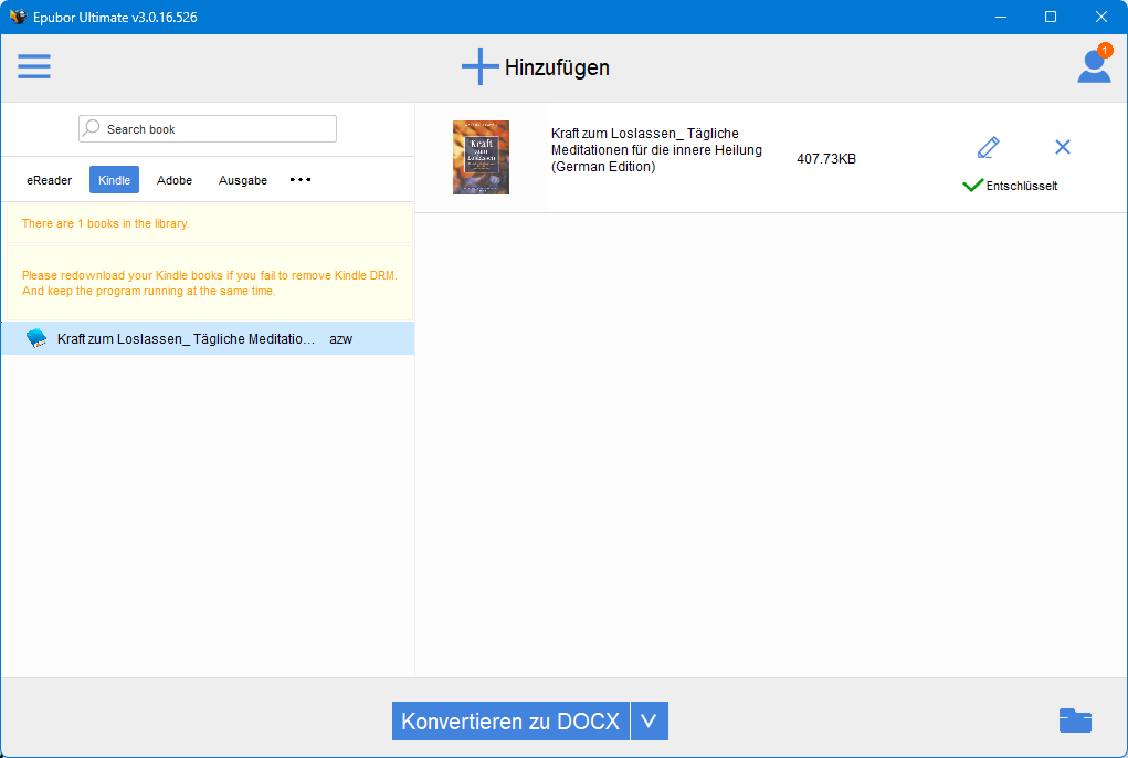 Kindle DRM mit Epubor Ultimate entfernen