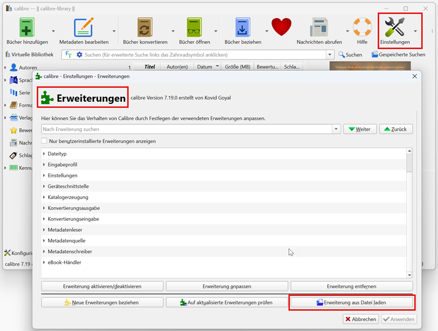 Erweiterung aus Datei laden