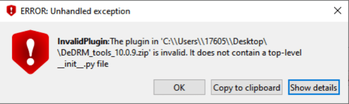 Das dedrm-Plugin konnte nicht geladen werden