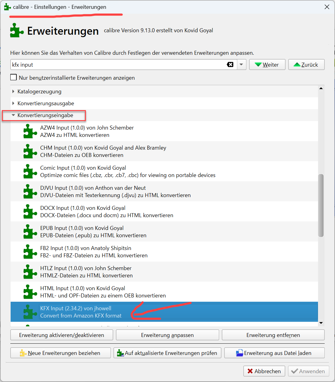 Installieren Sie KFX Input.zip