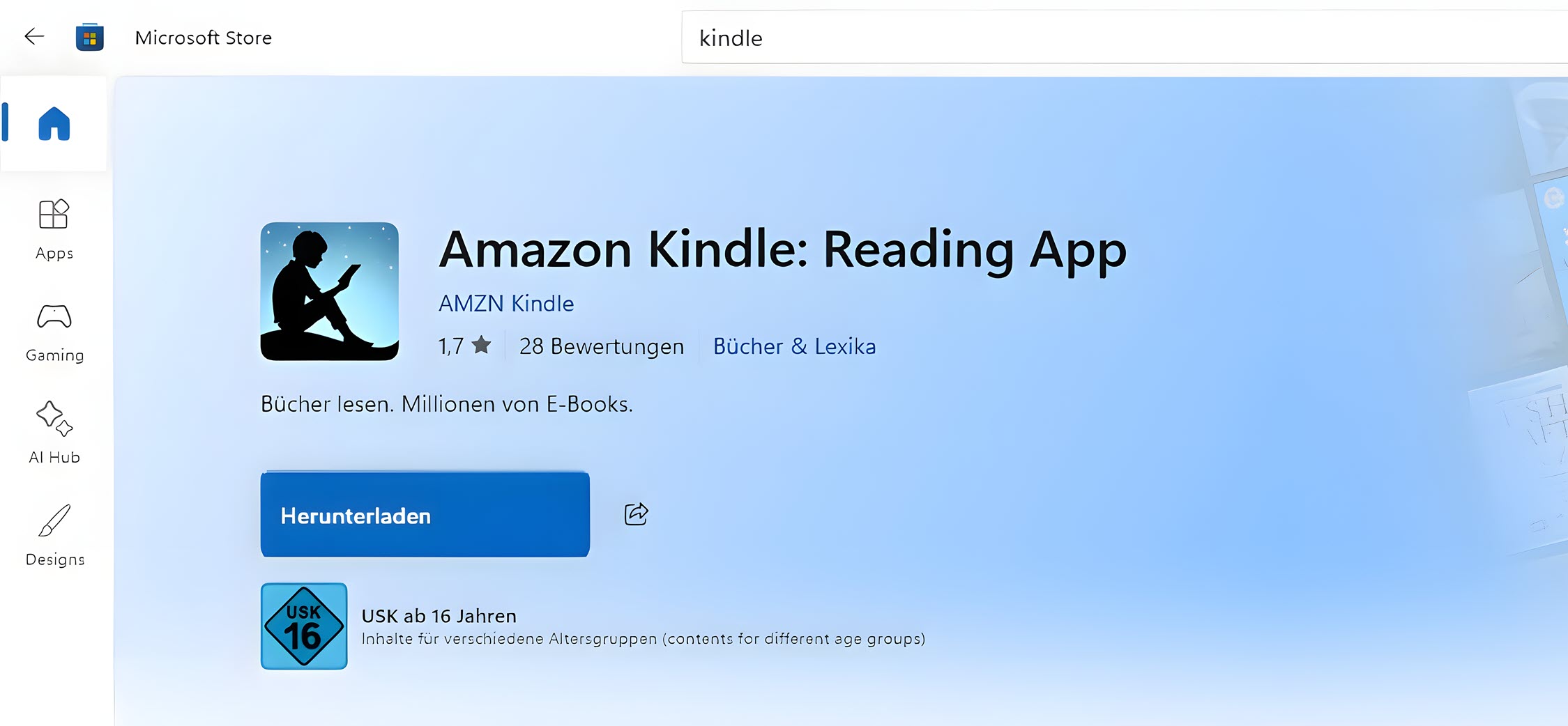 MS Kindle app herunterladen
