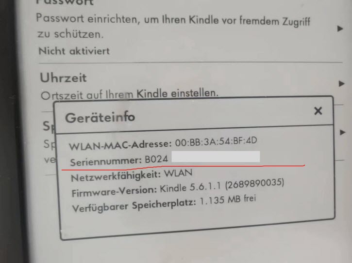 Kindle Seriennummer KPW