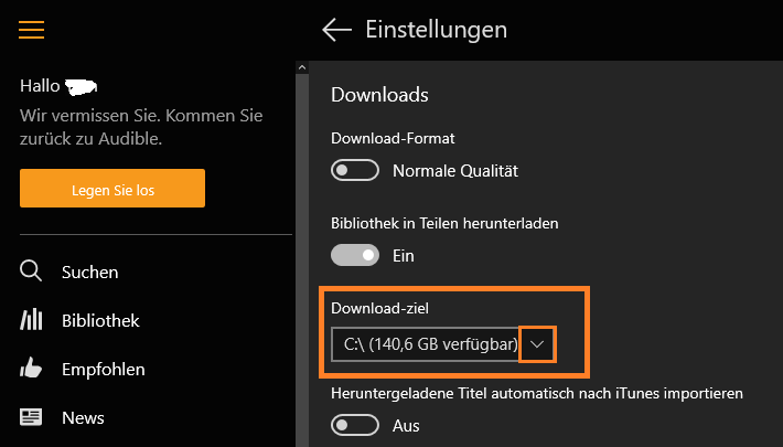 Audible File Location Win10