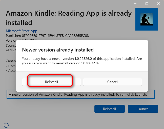 eine ältere Version der K4W-App neu installieren